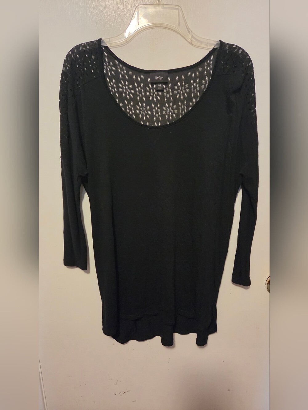 Massimo Black Scoop Neck Long Sleeve Top with Laser-Cut Back